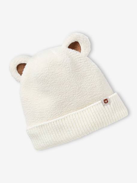 Conjunto 'Bear Mood' para bebé com gorro + gola snood + luvas, em sherpa cru 