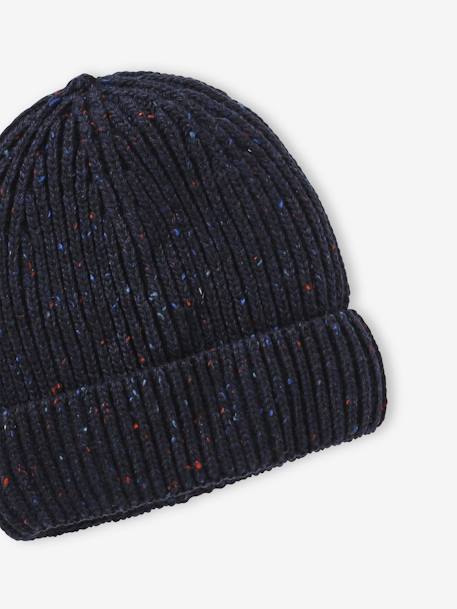 Gorro em malha canelada com pintinhas, para menino azul 