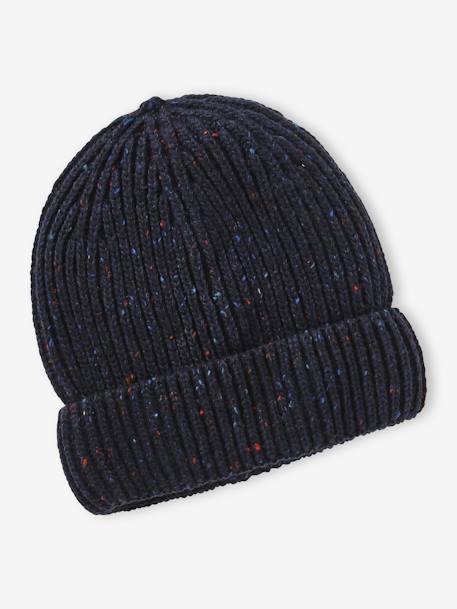 Gorro em malha canelada com pintinhas, para menino azul 