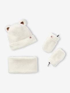 Conjunto "Bear Mood" para bebé com gorro + gola snood + luvas, em sherpa