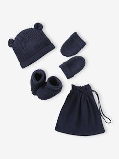 Bebé 0-36 meses-Acessórios-Gorros, cachecóis, luvas-Conjunto gorro, luvas e sapatinhos, bolsa a condizer, para recém-nascido