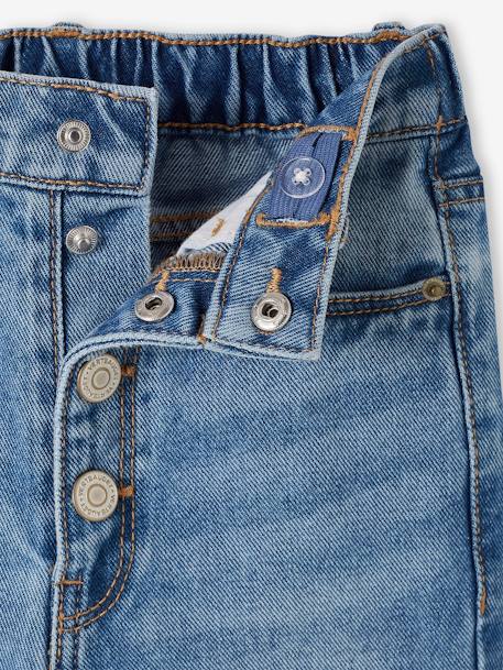 Jeans Mom fit morfológicos, para menina, medida das ancas ESTREITA azul-ganga+double stone+stone 