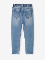 Jeans Mom fit morfológicos, para menina, medida das ancas ESTREITA azul-ganga+double stone+stone 