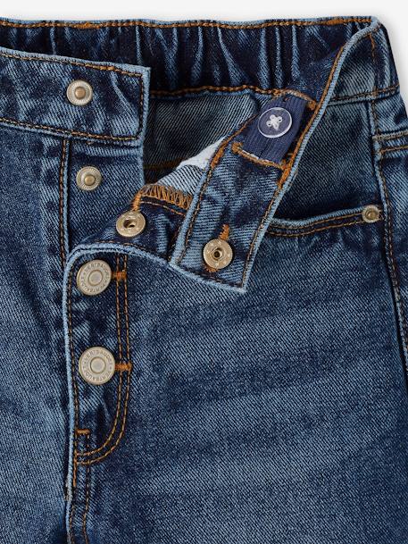 Jeans Mom fit morfológicos, para menina, medida das ancas ESTREITA azul-ganga+double stone+stone 