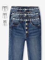 Jeans Mom fit morfológicos, para menina, medida das ancas ESTREITA azul-ganga+double stone+stone 