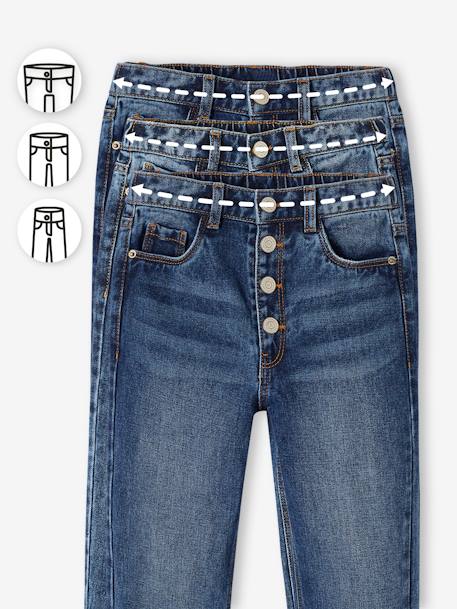 Jeans Mom fit morfológicos, para menina, medida das ancas LARGA azul-ganga 
