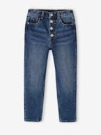 Jeans Mom fit morfológicos, para menina, medida das ancas ESTREITA azul-ganga+double stone+stone 