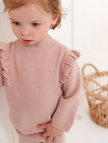 Conjunto em tricot, camisola + leggings, para bebé rosado 