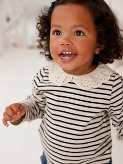 Bebé 0-36 meses-T-shirts-T-shirts-Camisola com gola bordada, de mangas compridas, para bebé