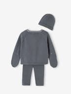 Conjunto em tricot, casaco + leggings + gorro, para bebé cinzento-ardósia+malva 