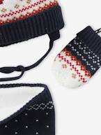 Conjunto de Natal 'Rena', gorro + gola snood + luvas, para bebé menino marinho 