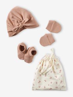 Bebé 0-36 meses-Acessórios-Conjunto gorro + luvas de polegar + sapatinhos + bolsa, para bebé