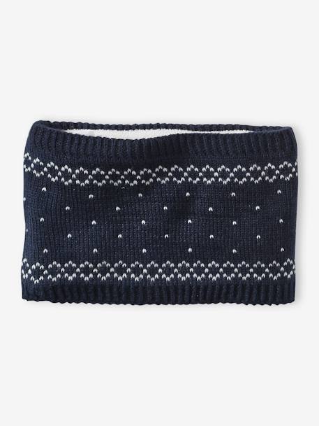 Conjunto de Natal 'Rena', gorro + gola snood + luvas, para bebé menino marinho 