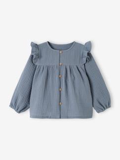 Bebé 0-36 meses-Blusa com folhos, em gaze de algodão, para bebé