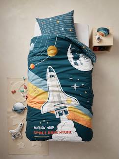 -Conjunto capa de edredon + fronha de almofada para criança, tema Space Adventure