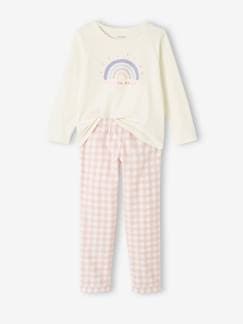 Menina 2-14 anos-Pijama de menina com arco-íris, em malha jersey e flanela