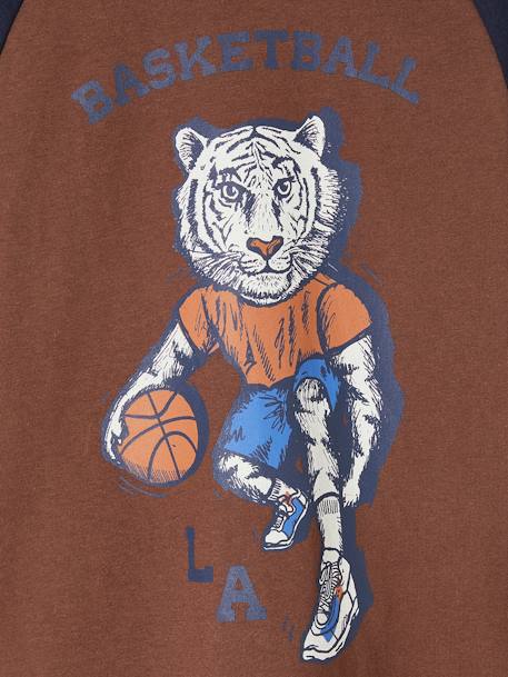 T-shirt de desporto com tigre basquetebolista, para menino chocolate 