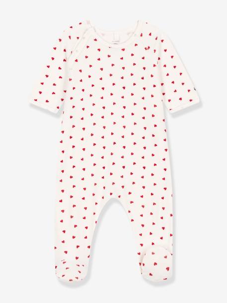 Pijama corações, em veludo, para bebé, da Petit Bateau branco estampado 