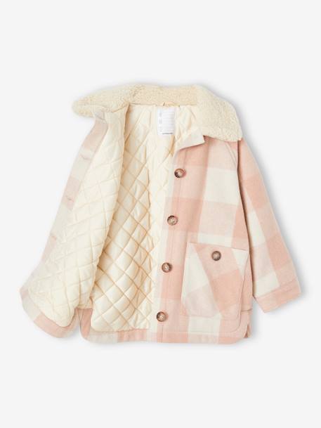 Casaco modelo camisa em lã, aos quadrados, para menina quadrados castanhos+quadrados rosa 
