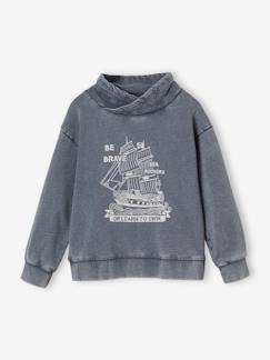 Menino 2-14 anos-Camisolas, casacos de malha, sweats-Sweat com gola estilo snood, efeito desbotado, com barco pirata, para menino