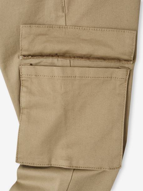 Calças cargo morfológicas, medida das ancas MÉDIA, fáceis de vestir, para menino bronze+cinzento-ardósia 