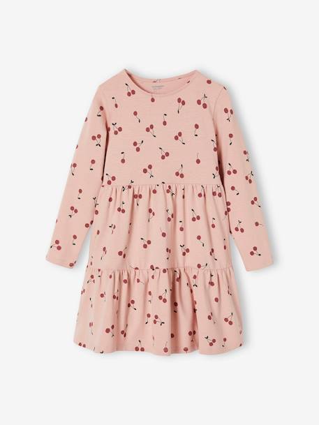 Conjunto, vestido e casaco com folhos, para menina caramelo+rosado 