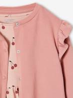 Conjunto, vestido e casaco com folhos, para menina caramelo+rosado 