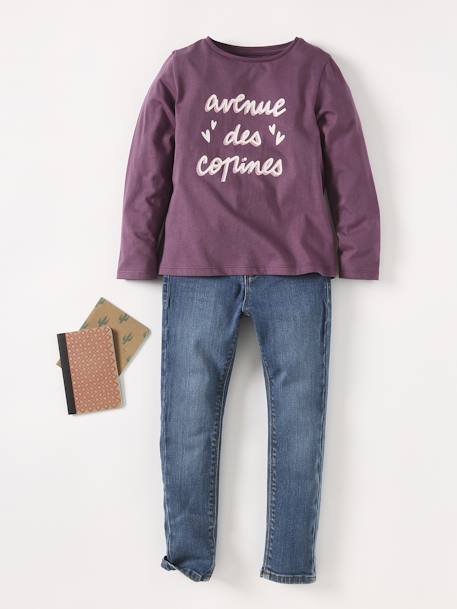 Camisola com mensagem, para menina azul-acinzentado+bronze+pau-rosa+violeta 