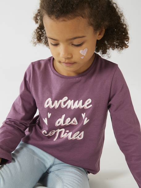 Camisola com mensagem, para menina azul-acinzentado+bronze+pau-rosa+violeta 