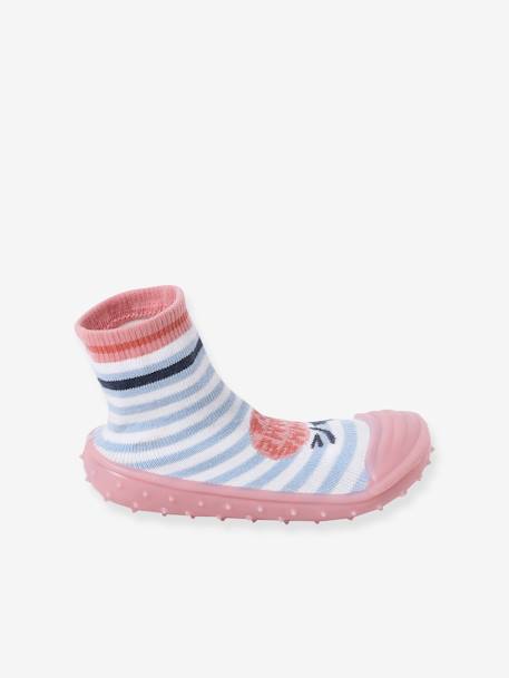 Pantufas-meia antiderrapantes, para criança riscas azuis 