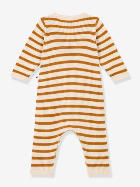 Macacão às riscas, em tricot, para bebé, da Petit Bateau bege 