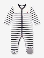 Pijama às riscas, em veludo, para bebé, da Petit Bateau branco estampado 