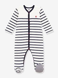 Bebé 0-36 meses-Pijama às riscas, em veludo, para bebé, da Petit Bateau