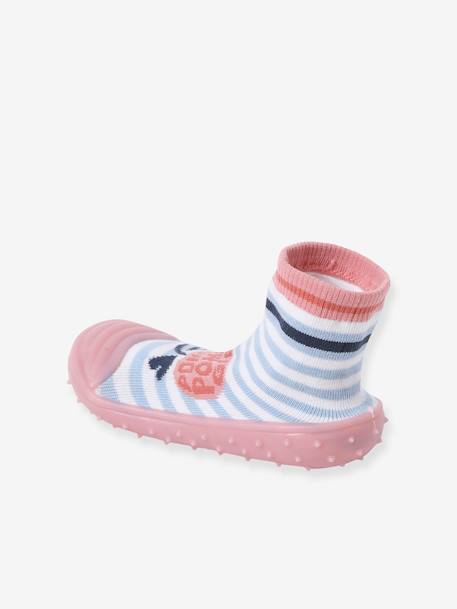 Pantufas-meia antiderrapantes, para criança riscas azuis 