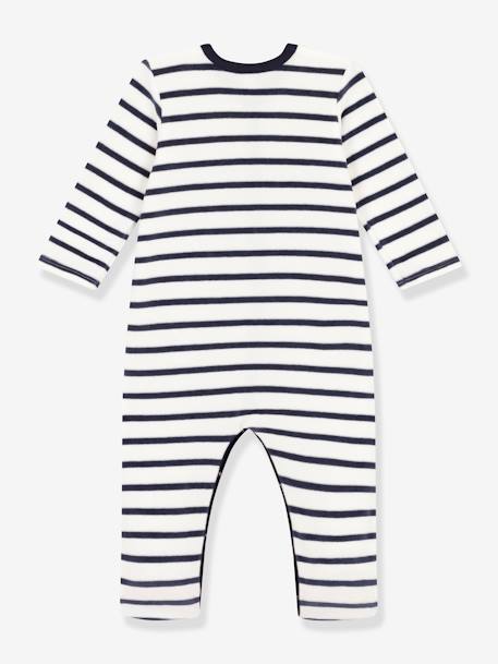 Pijama às riscas, em veludo, para bebé, da Petit Bateau branco estampado 