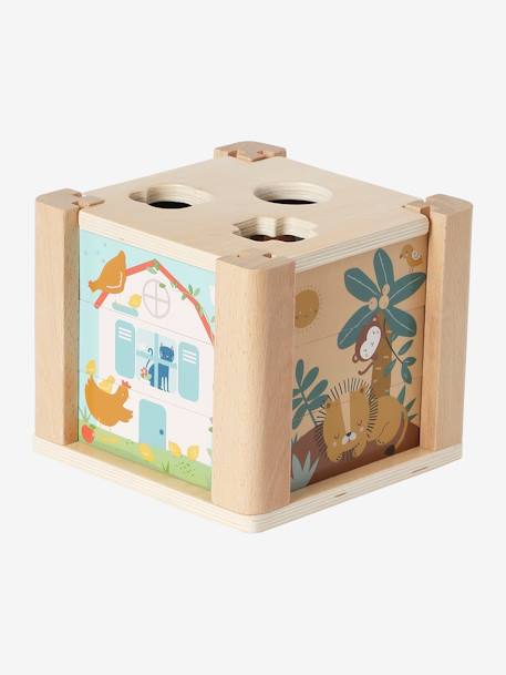 Cubo de atividades 2 em 1, em madeira FSC®: puzzles e formas para encaixar verde 