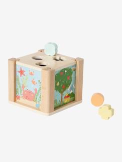 Brinquedos-Cubo de atividades 2 em 1, em madeira FSC®: puzzles e formas para encaixar