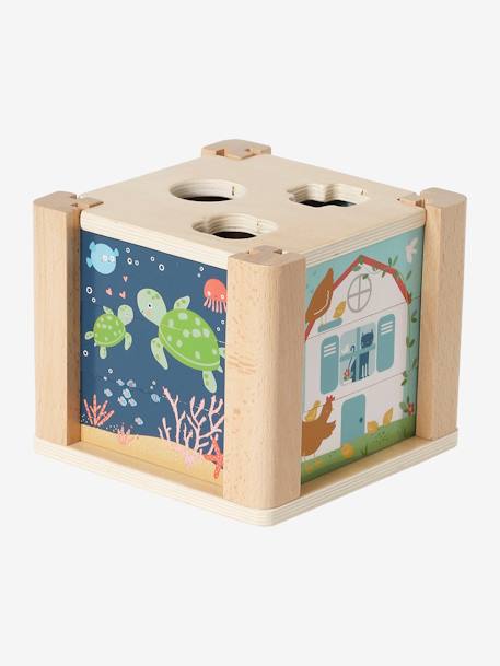 Cubo de atividades 2 em 1, em madeira FSC®: puzzles e formas para encaixar verde 