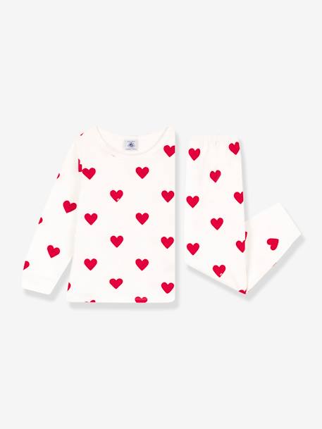 Pijama corações, em moletão, para criança, da Petit Bateau branco estampado 