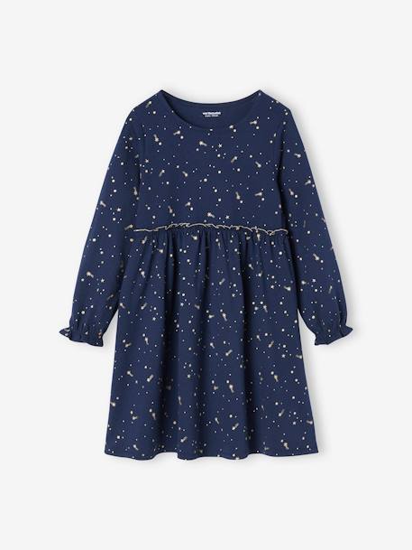 Vestido de cerimónia, estampado com estrelas irisadas, para menina marinho+verde+vermelho 