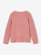 Casaco em malha tricot ajurada, para menina pau-rosa+verde 