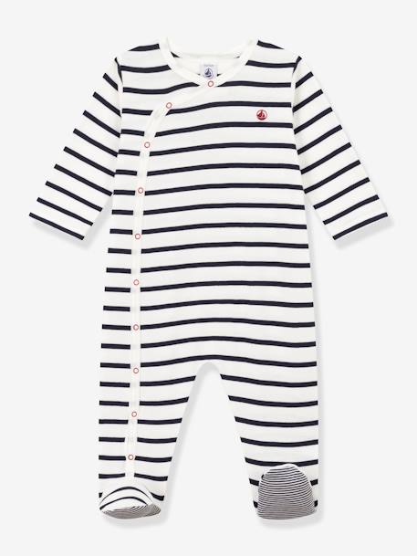 Pijama às riscas, em canelado, para bebé, da Petit Bateau branco estampado 