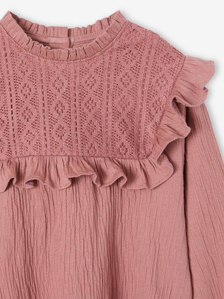Camisola fantasia modelo blusa, em malha texturizada, para menina pau-rosa 