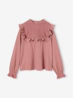 Camisola fantasia modelo blusa, em malha texturizada, para menina pau-rosa 