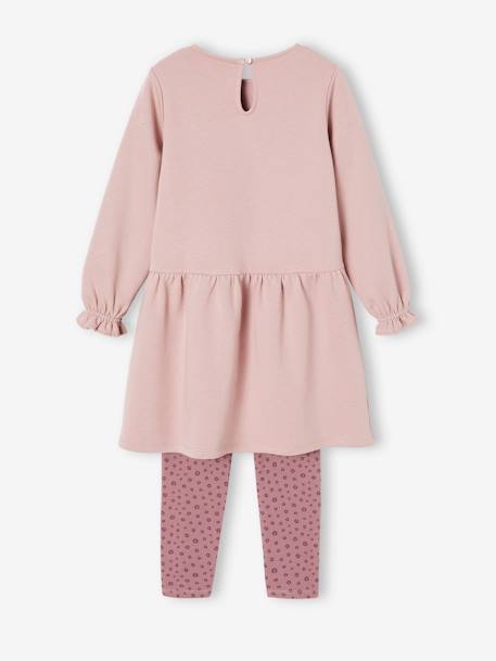 Conjunto vestido e leggings, em moletão, para menina pau-rosa 