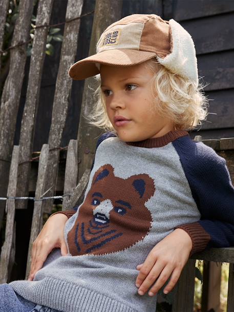 Gorro Chapka em veludo, com forro em sherpa, para menino bege 