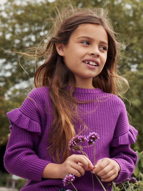 Camisola com folhos nas mangas, para menina baunilha+cru+violeta 
