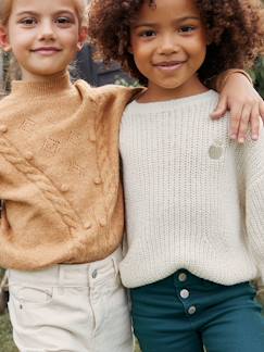 Menina 2-14 anos-Camisolas, casacos de malha, sweats-Camisolas malha-Camisola em malha canelada, emblema irisado, para menina