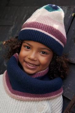 Conjunto colorblock, gorro + gola snood + luvas ou luvas de polegar, para menina