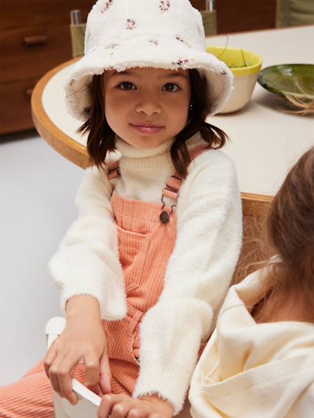 Chapéu em sherpa com flores bordadas, para menina cru 